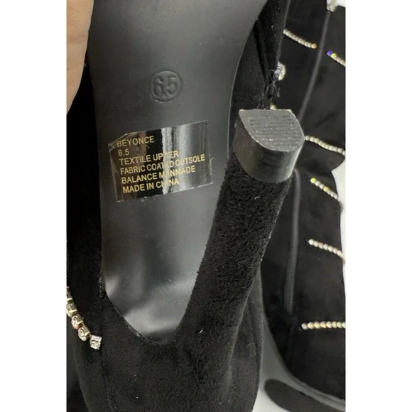 Lauren Lorraine Womens Boots Beyonce Black Rhinestones Knee Size 6.5 Statement - Picture 7 of 11
